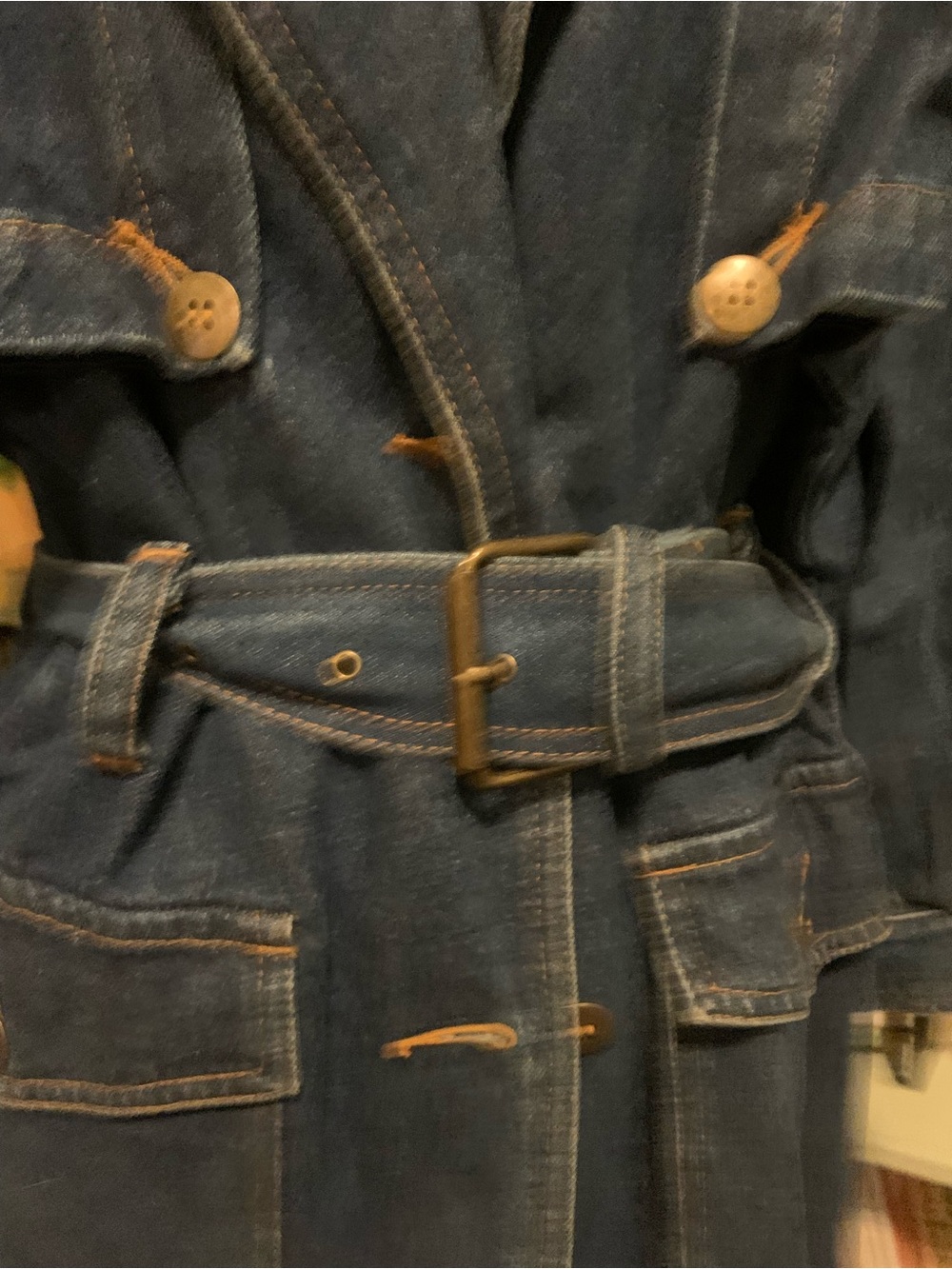 Dark Indigo Denim Trench Coat with Belt - Picture 3 of 5